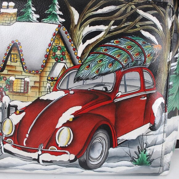 Anuschka Purse 11 x 9x3 Multi Color Red Bug Holiday Painted Leather Purse - Picture 11 of 12